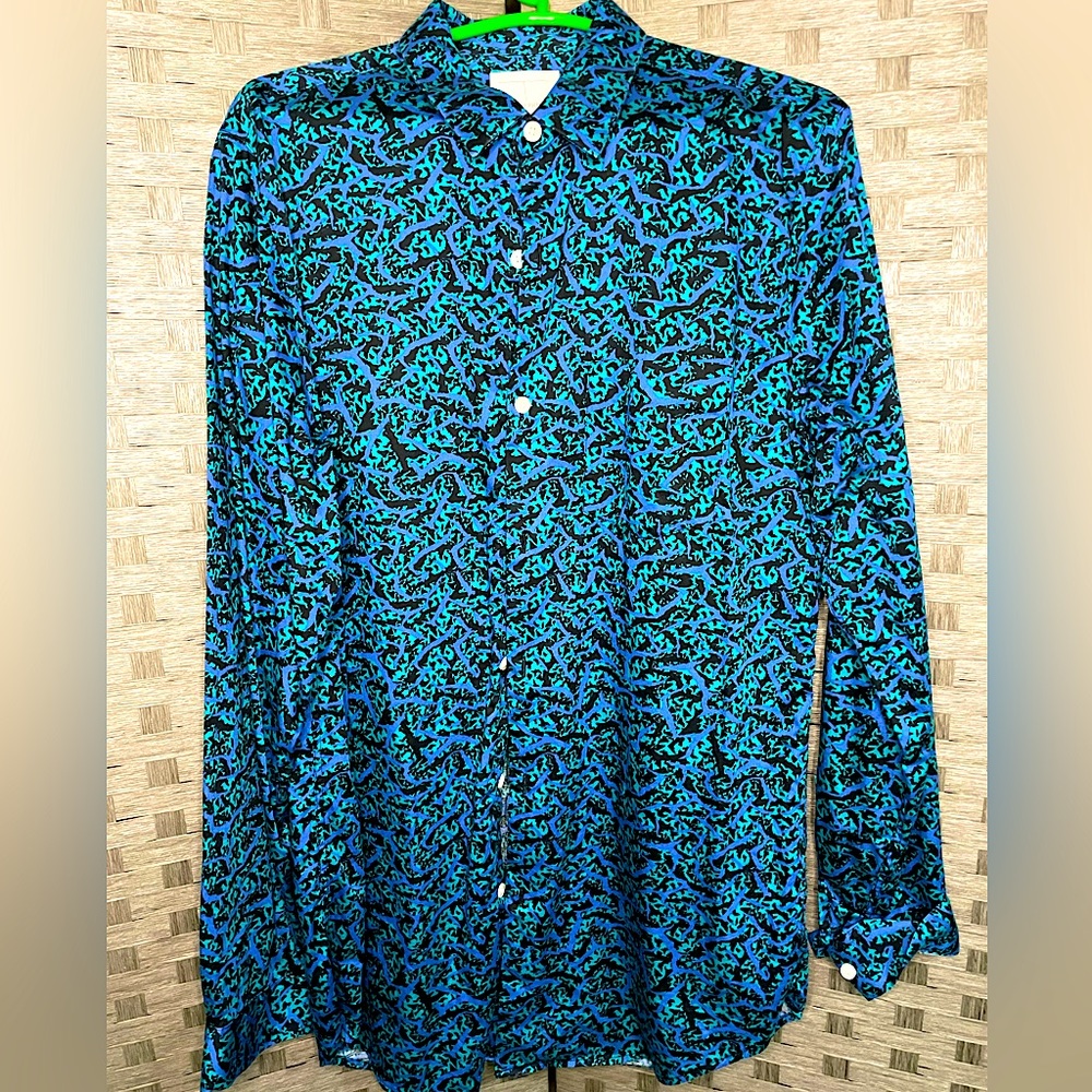 TopMan Premium size M Slim Fit blue and green casual button down shirt